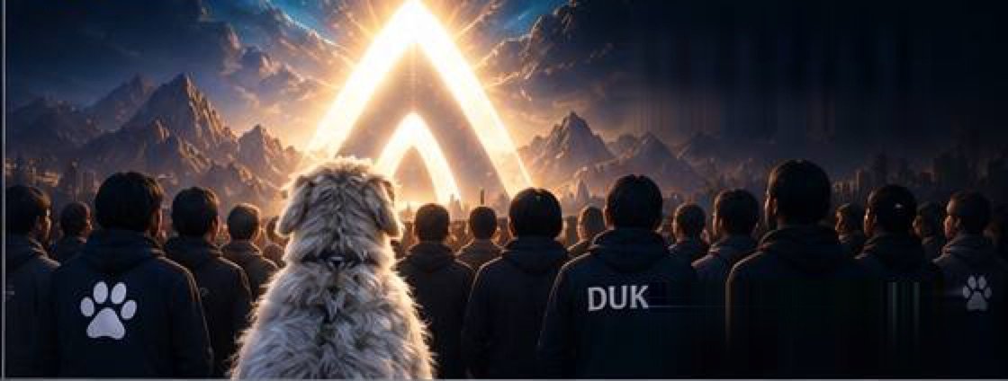A crowd gathered before the radiant Arc, a dog at the front